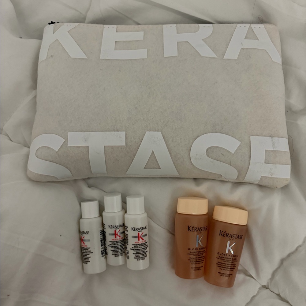 Kerastase White Pouch with Cream and Tan Bottles
